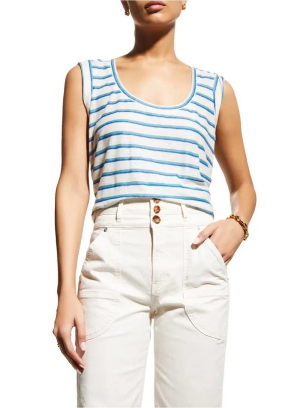 Veronica Beard Arion Striped Linen Muscle Tank In Multi Size XL